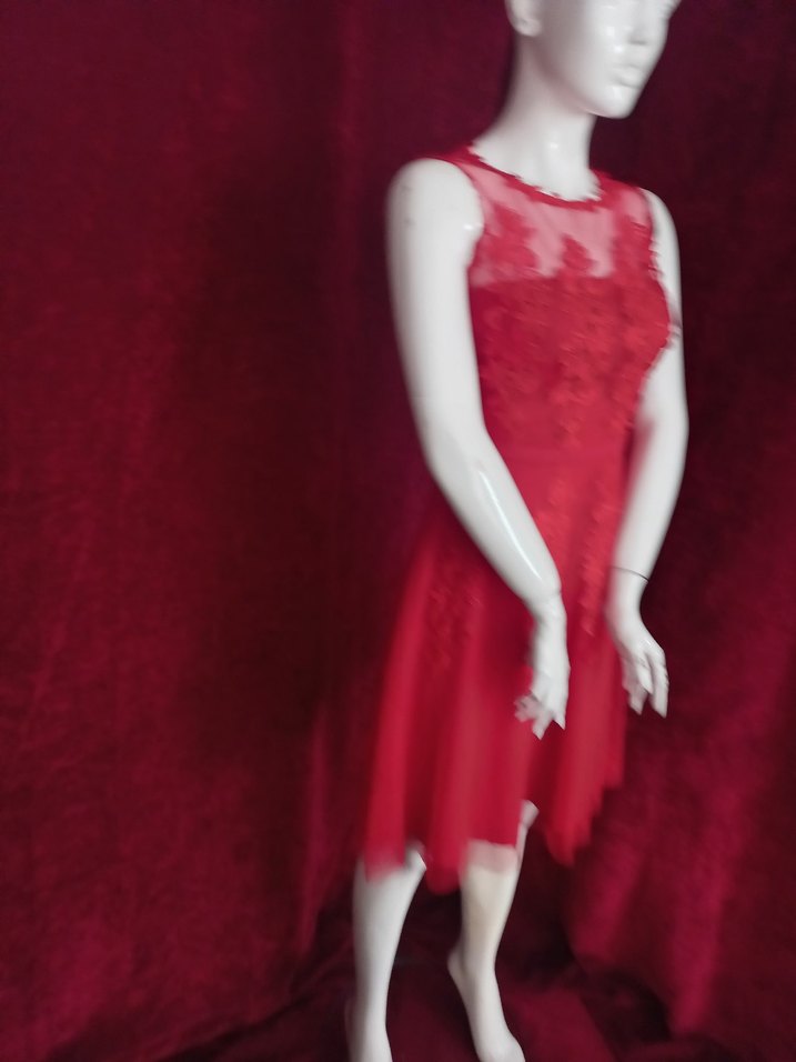 Kırmızı Dantel İşlemeli Uzun Elbise - Görsel 3