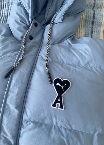 xl Beden gri Renk Puma x Ami Mavi Kapüşonlu Kış Montu