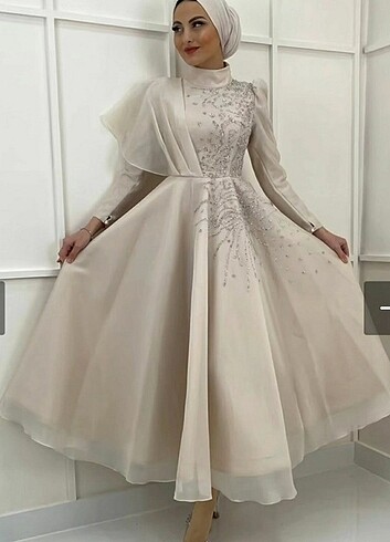Henna Gelinlik Tesettür prenses model abiye kabarık