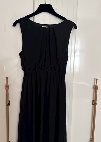 Siyah Drapeli Uzun Kadın Elbise 38-40-42 bedene uyumlu - Görsel 2