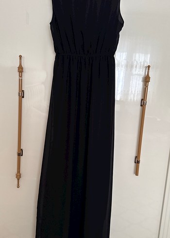Siyah Drapeli Uzun Kadın Elbise 38-40-42 bedene uyumlu - Görsel 4