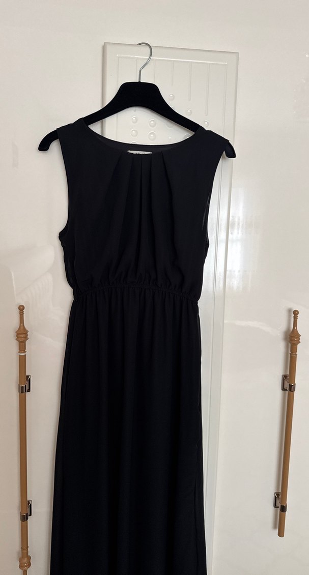 Siyah Drapeli Uzun Kadın Elbise 38-40-42 bedene uyumlu - Görsel 2