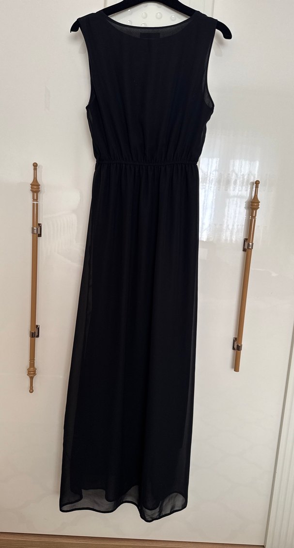 Siyah Drapeli Uzun Kadın Elbise 38-40-42 bedene uyumlu - Görsel 4