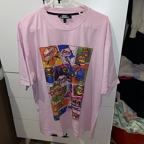 Unisex pembe baskılı t shirt oversize
