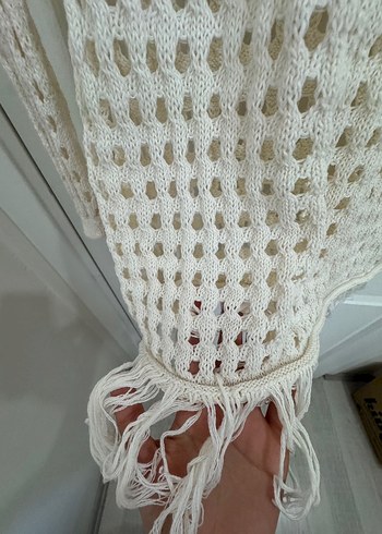 Trendyol & Milla Beyaz Örgü Bohem Uzun Kollu plaj elbisesi