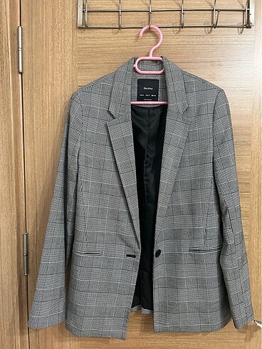 s Beden gri Renk Bershka gri ekoseli blazer ceket