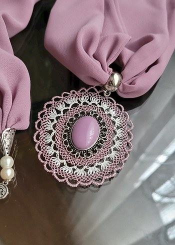 igne oyası İşlemeli Pembe Bohem Kadın fular