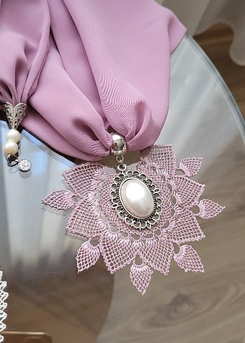 Diğer igne oyalı Pembe Fular