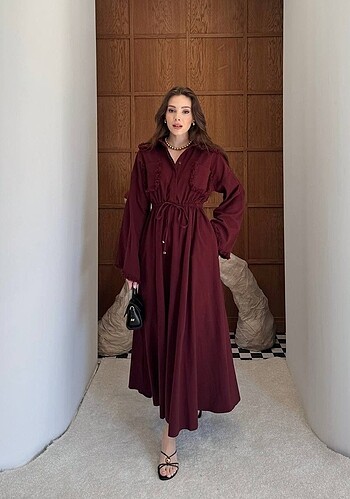 Bordo uzun elbise