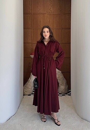 40 Beden Bordo uzun elbise