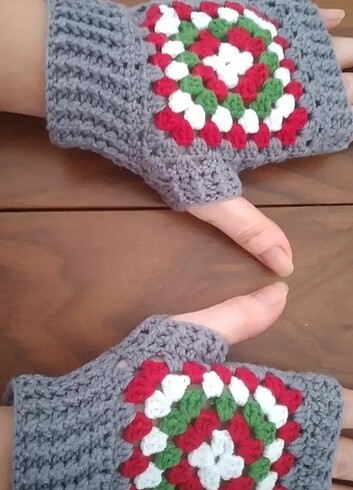 Örgü motif parmaksız eldiven  - Görsel 2