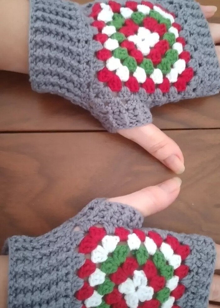 Örgü motif parmaksız eldiven  - Görsel 2