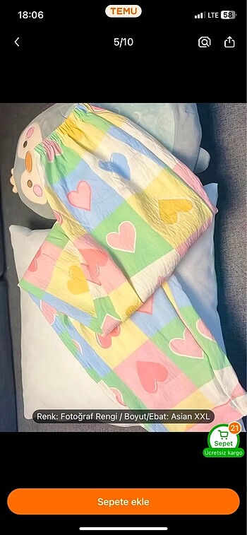 l Beden Uzun kollu renkli kadın pijama takımı