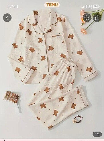 Ayıcıklı uzun kollu kadın pijama takımı