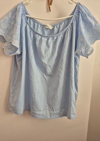 Mavi Nakışlı Bohem Kısa Kollu H&M M BEDEN Bluz