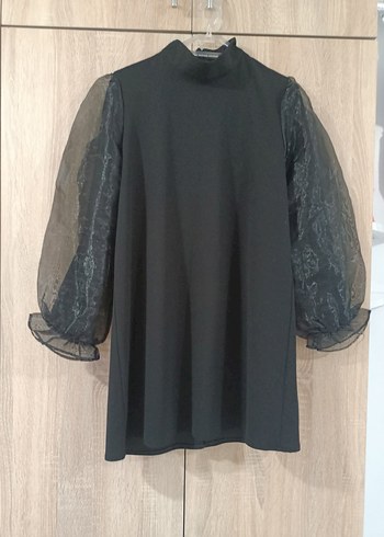 Diğer Uzun Kolları Fırfırlı Siyah Gotik Bluz