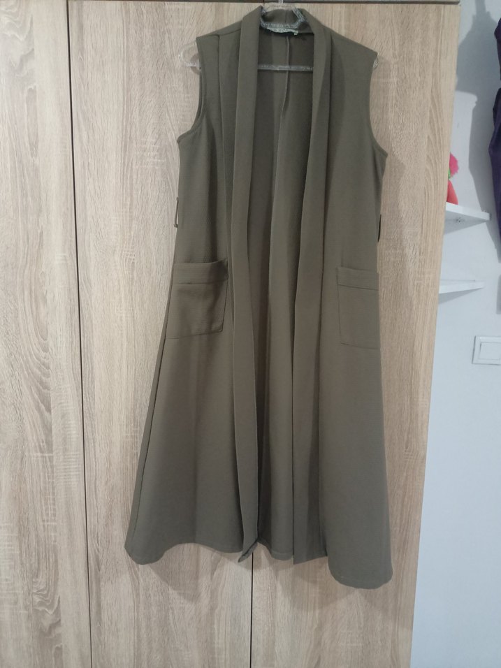 Drapeli Uzun yeşilKadın Yelek - Görsel 2