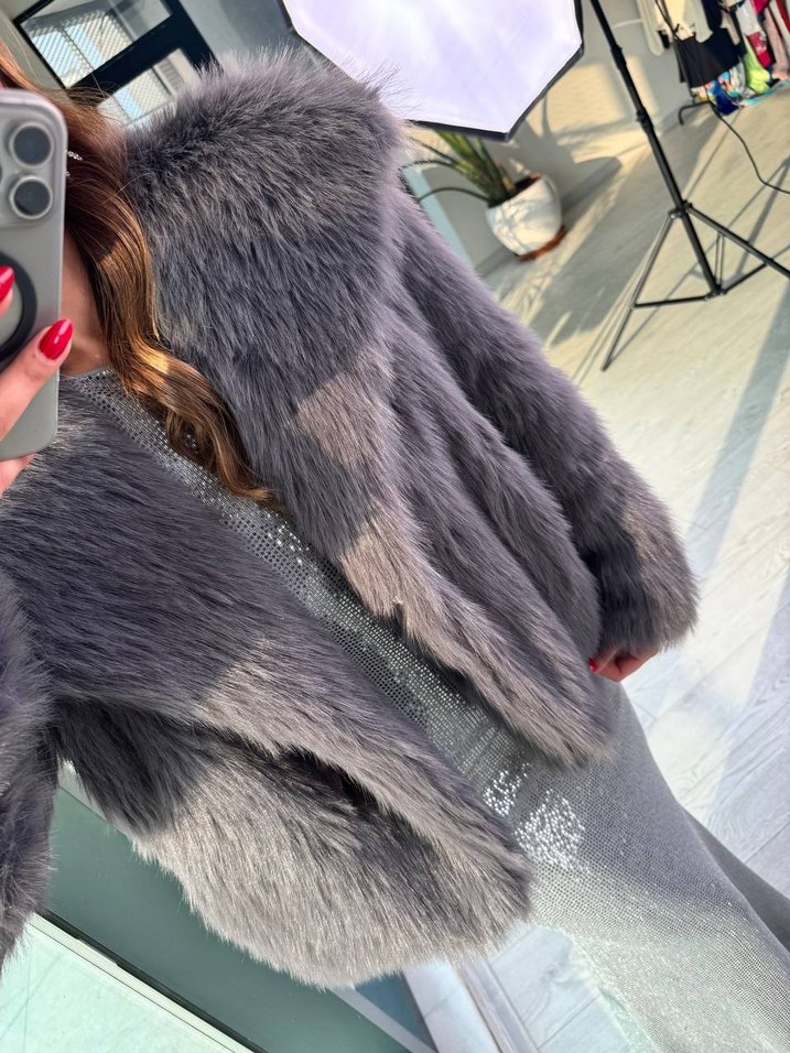 Gri Kadın Suni Kürk Ceket - Görsel 3