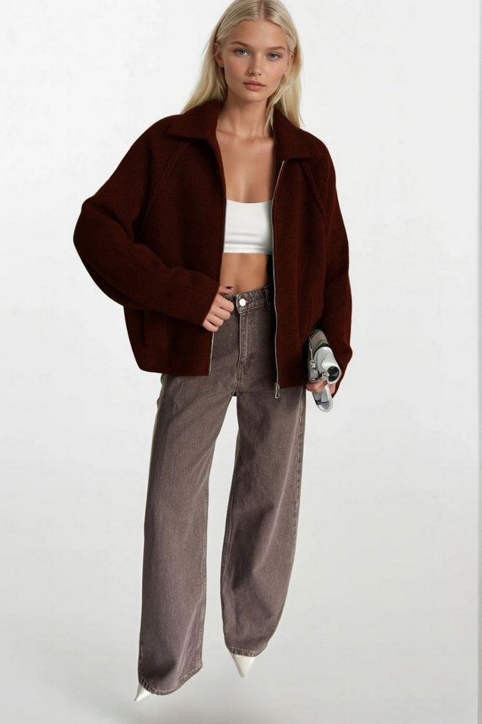 Düz Bordo Kadın Midi Ceket - Görsel 2