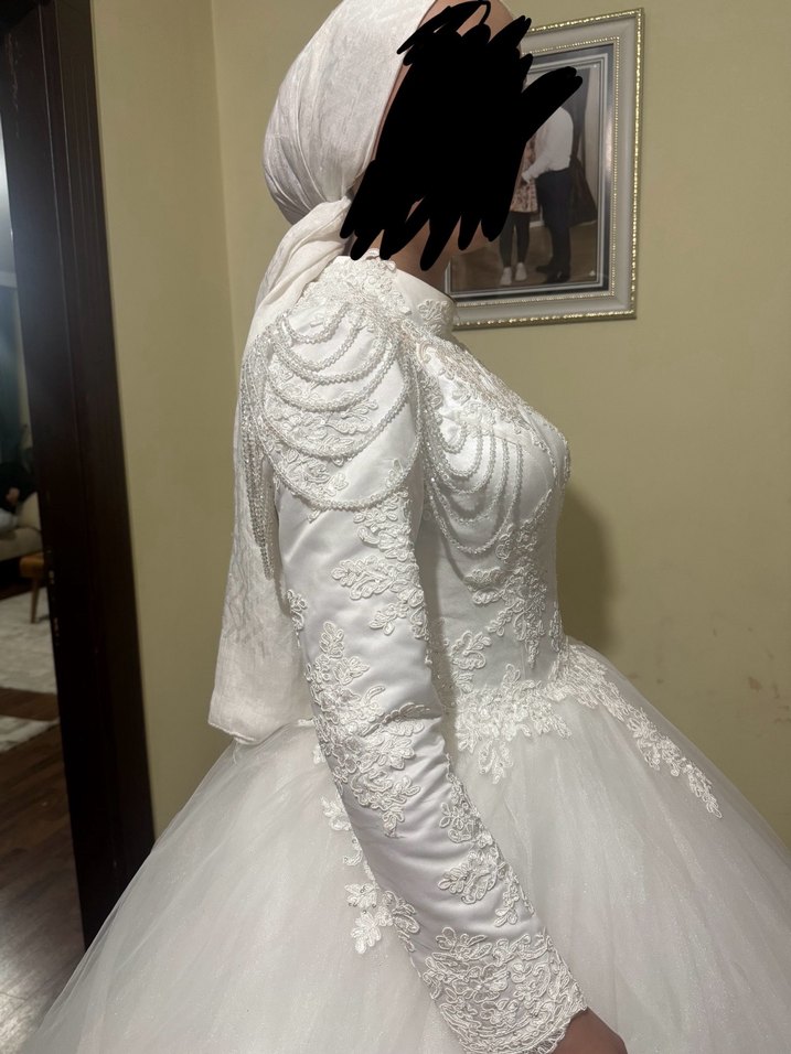 Vintage Uzun Kollu Prenses Gelinlik - Görsel 2