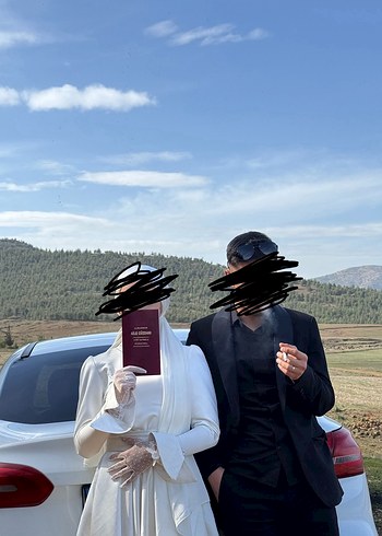 Uzun Kollu Beyaz Nikah Elbisesi - Görsel 2