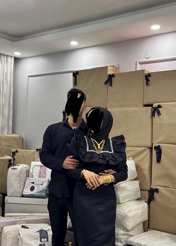 Uzun Kollu Siyah Gümüş taşlı midi boy abiye elbise - Görsel 3