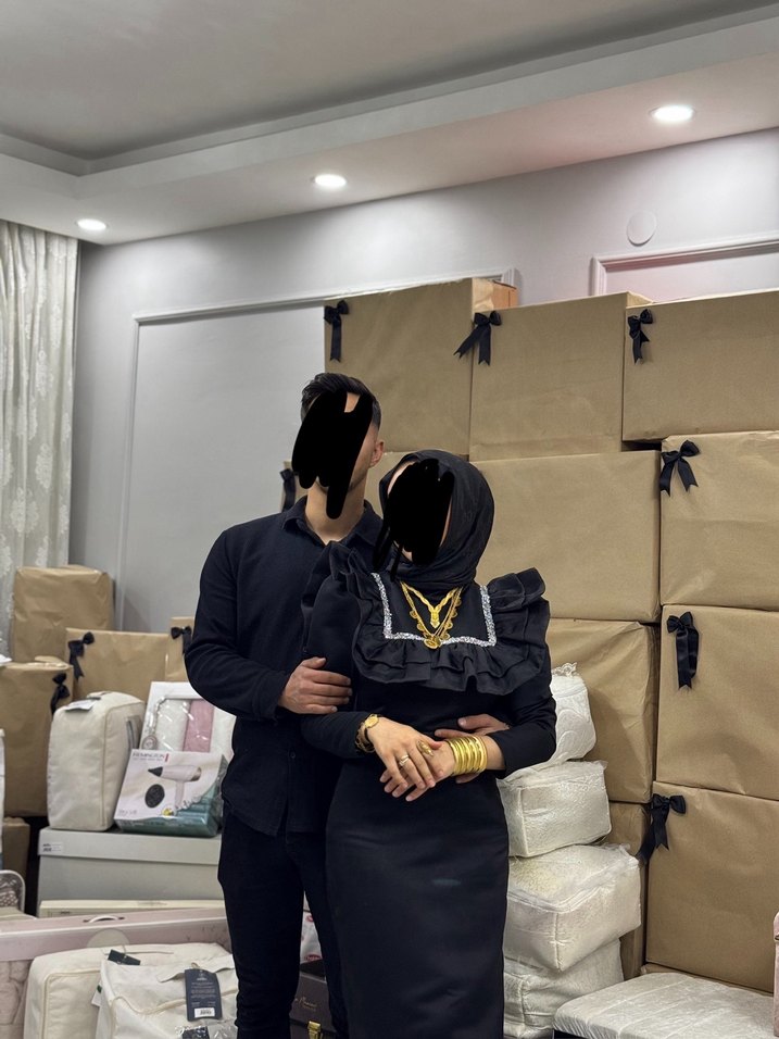 Uzun Kollu Siyah Gümüş taşlı midi boy abiye elbise - Görsel 3