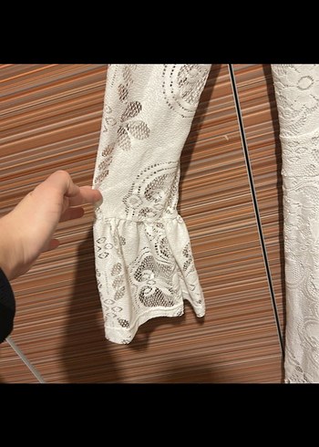 Koton Dantel İşlemeli Beyaz Bohem Uzun Elbise - Görsel 2