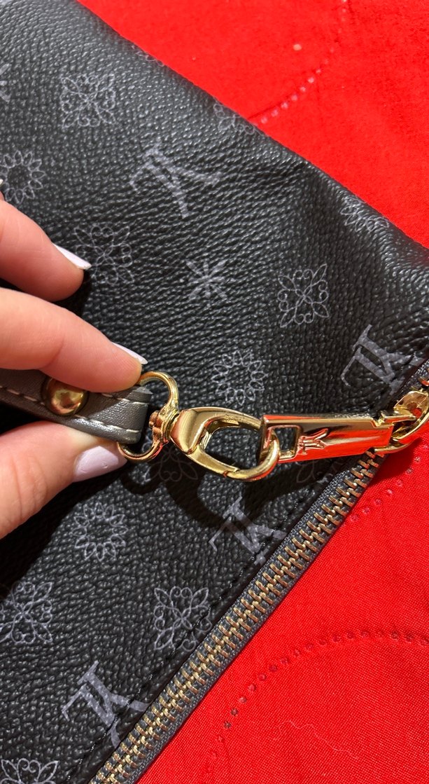 Siyah Gri Baskılı Fermuarlı Kadın Portföy Çanta - Görsel 2