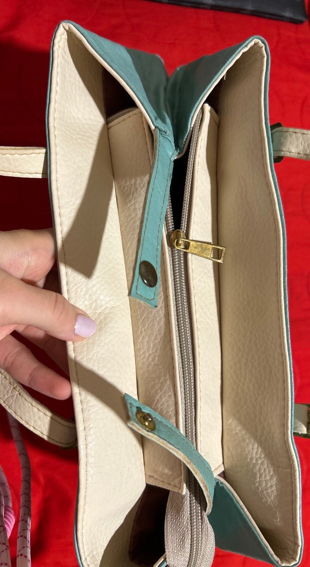 Su yeşili Deri Nakışlı Bohem Kadın Çanta - Görsel 3