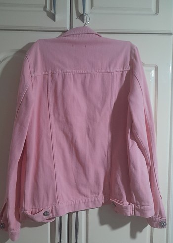 l Beden pembe Renk Düğmeli Pembe Kadın Denim Ceket