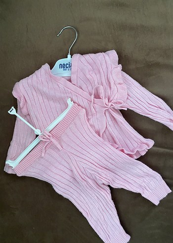 HelloBaby Pembe Örgü Uzun Kollu Bebek Kız Takımı