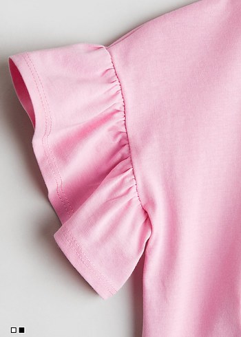 Kız Çocuk Fırfırlı Kısa Kollu Pembe Tişört - Görsel 2