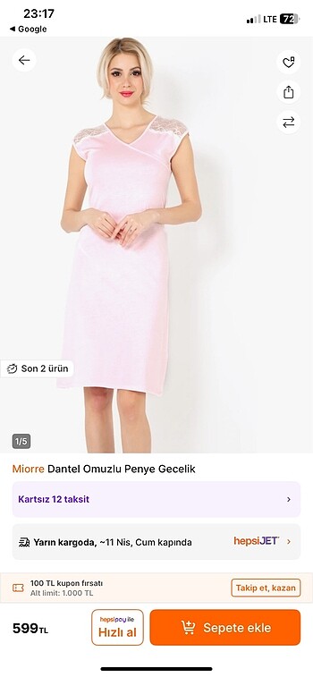 Miorre Dantel omuzlu penye gecelik
