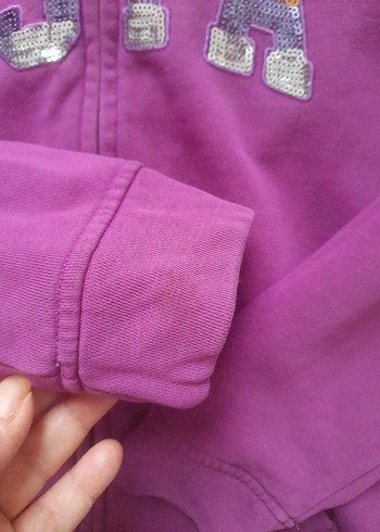 Kız Çocuk Mor Kapüşonlu Fermuarlı Sweatshirt - Görsel 4