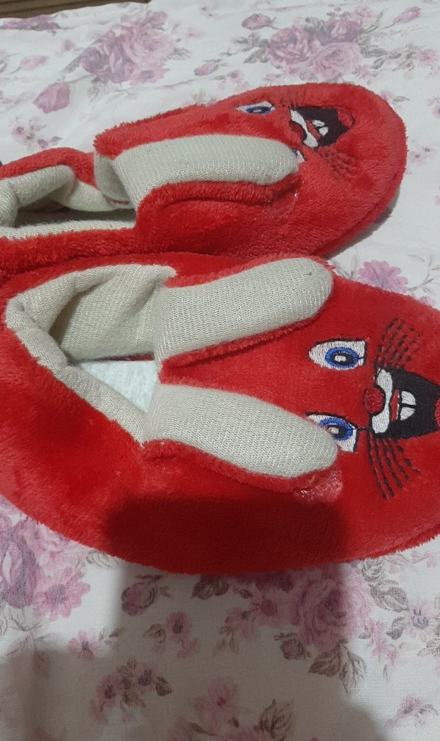 Çocuk Kırmızı Nakışlı Sıcak Ev Terliği - Görsel 2