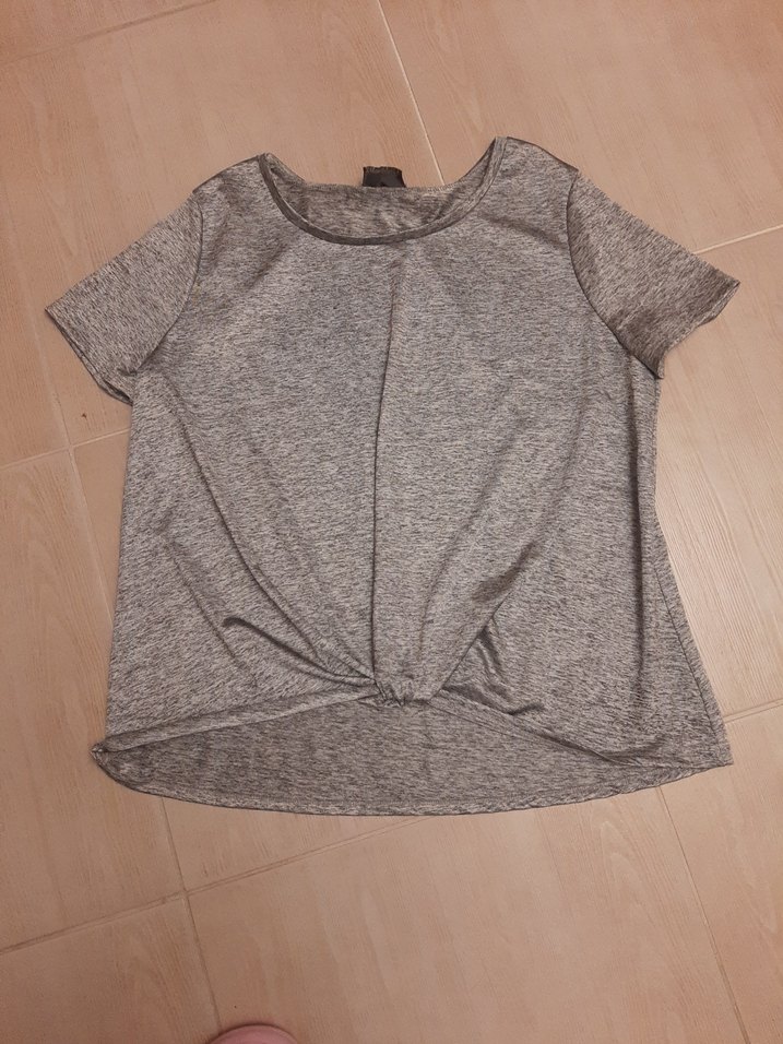 Gri Keten Kısa Kollu Salaş Tişört - Görsel 2