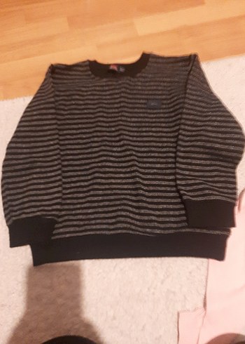 Gri Çizgili Erkek Çocuk Triko Sweatshirt - Görsel 4