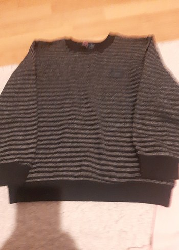 Gri Çizgili Erkek Çocuk Triko Sweatshirt - Görsel 2