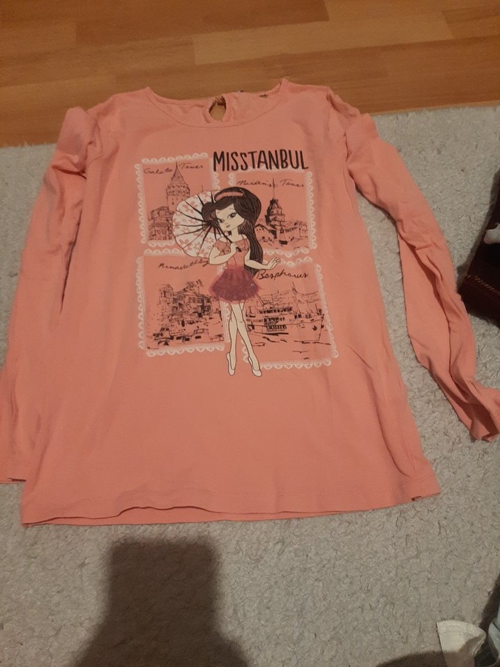 Kız Çocuk Pembe Uzun Kollu Baskılı Tişört - Görsel 2