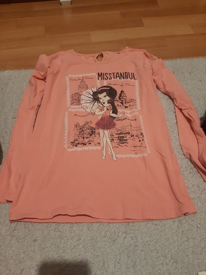 Kız Çocuk Pembe Uzun Kollu Baskılı Tişört - Görsel 3