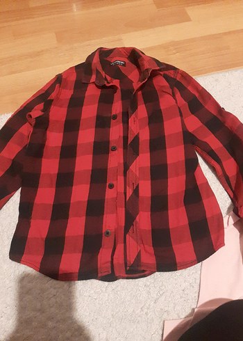 Düğmeli Uzun Kollu Kırmızı Kareli Gömlek - Görsel 2