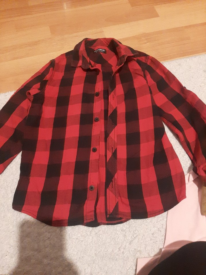 Düğmeli Uzun Kollu Kırmızı Kareli Gömlek - Görsel 2