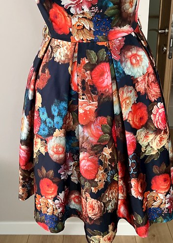 Çiçek Desenli Vintage Midi Elbise - Görsel 5