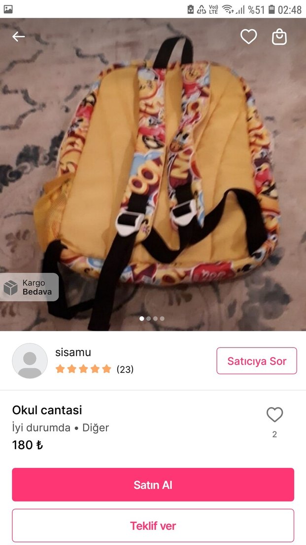 Renkli Sarı Çocuk Okul Çantası - Görsel 2