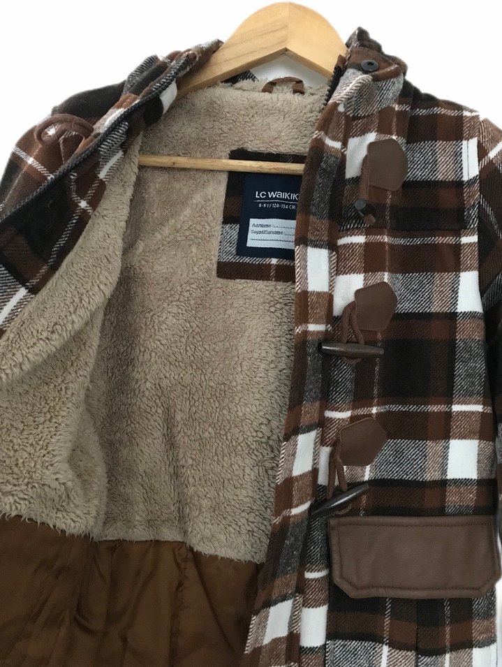 Kahverengi Ekose Desenli Kaşe Kaban - Görsel 2