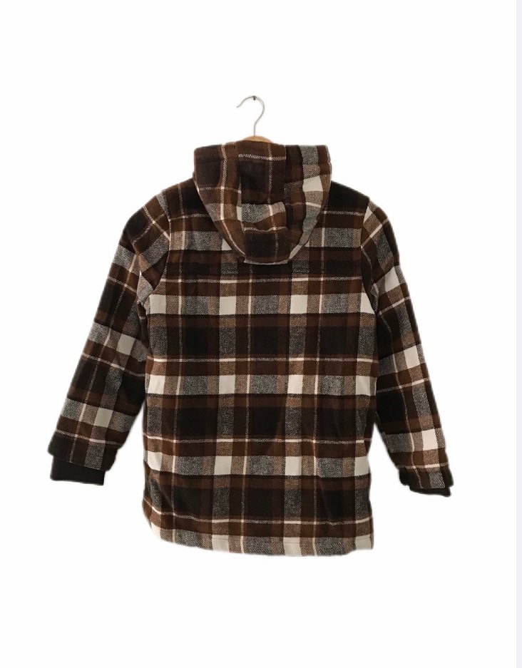 Kahverengi Ekose Desenli Kaşe Kaban - Görsel 3