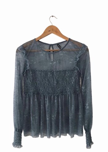 Stradivarius Mavi Dantel Bluz S M