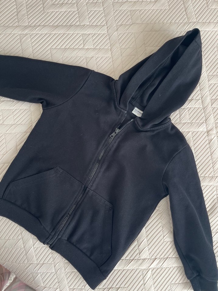 Erkek Çocuk Siyah Kapüşonlu Fermuarlı Sweatshirt - Görsel 2