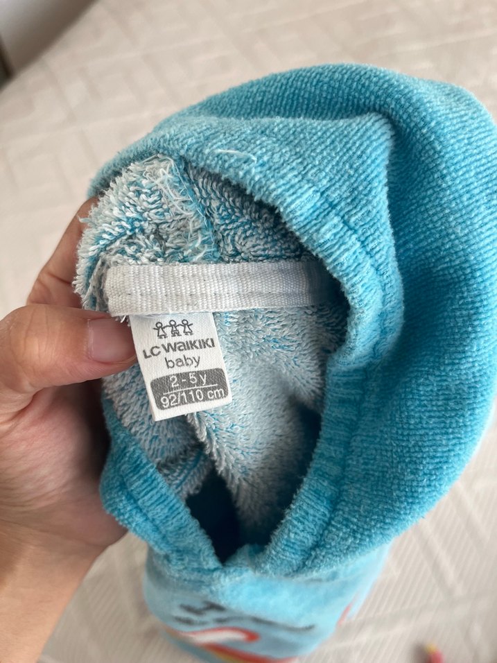 Kapüşonlu Mavi Çocuk Bornozu - Görsel 5